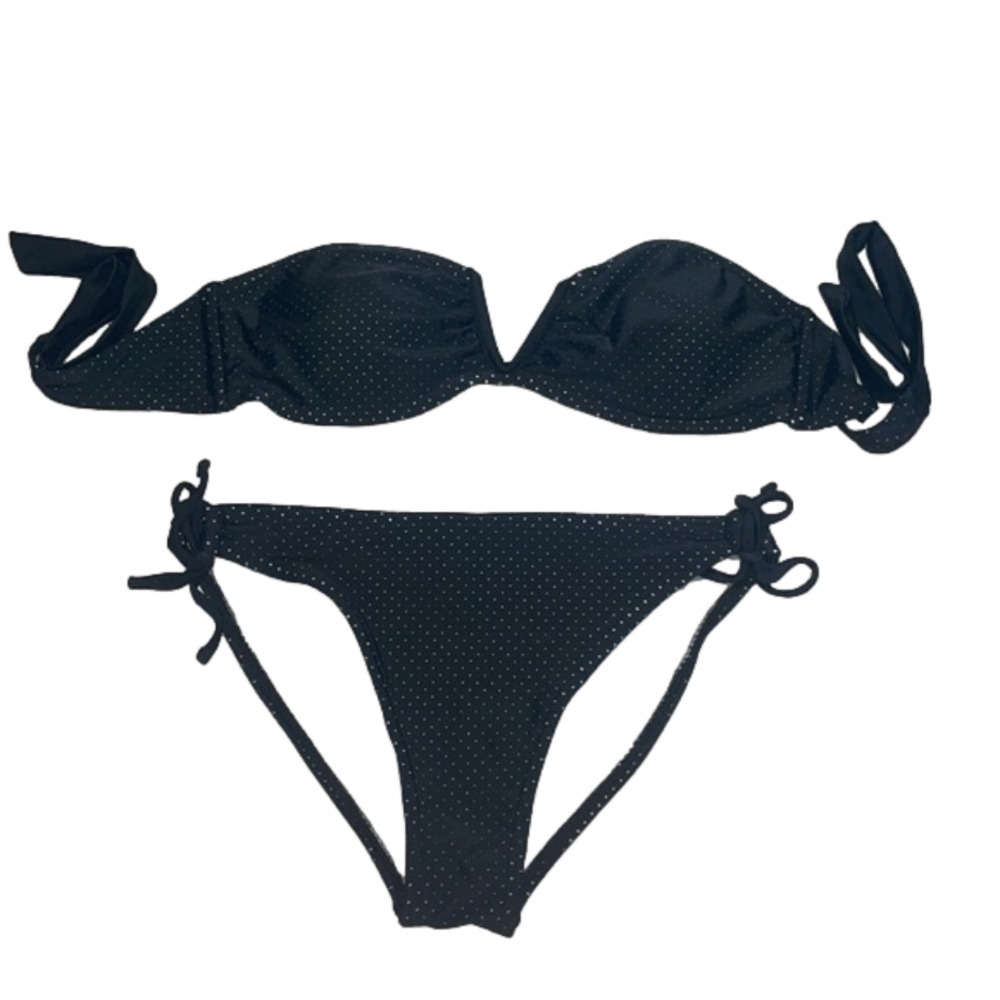 Inmocean Two piece bikini black and white polka dot deep V Top L Bottom M